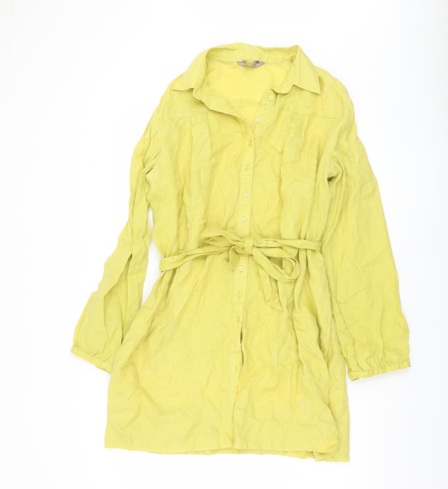 Marks and Spencer Yellow Linen Shirt Dress, Size 14