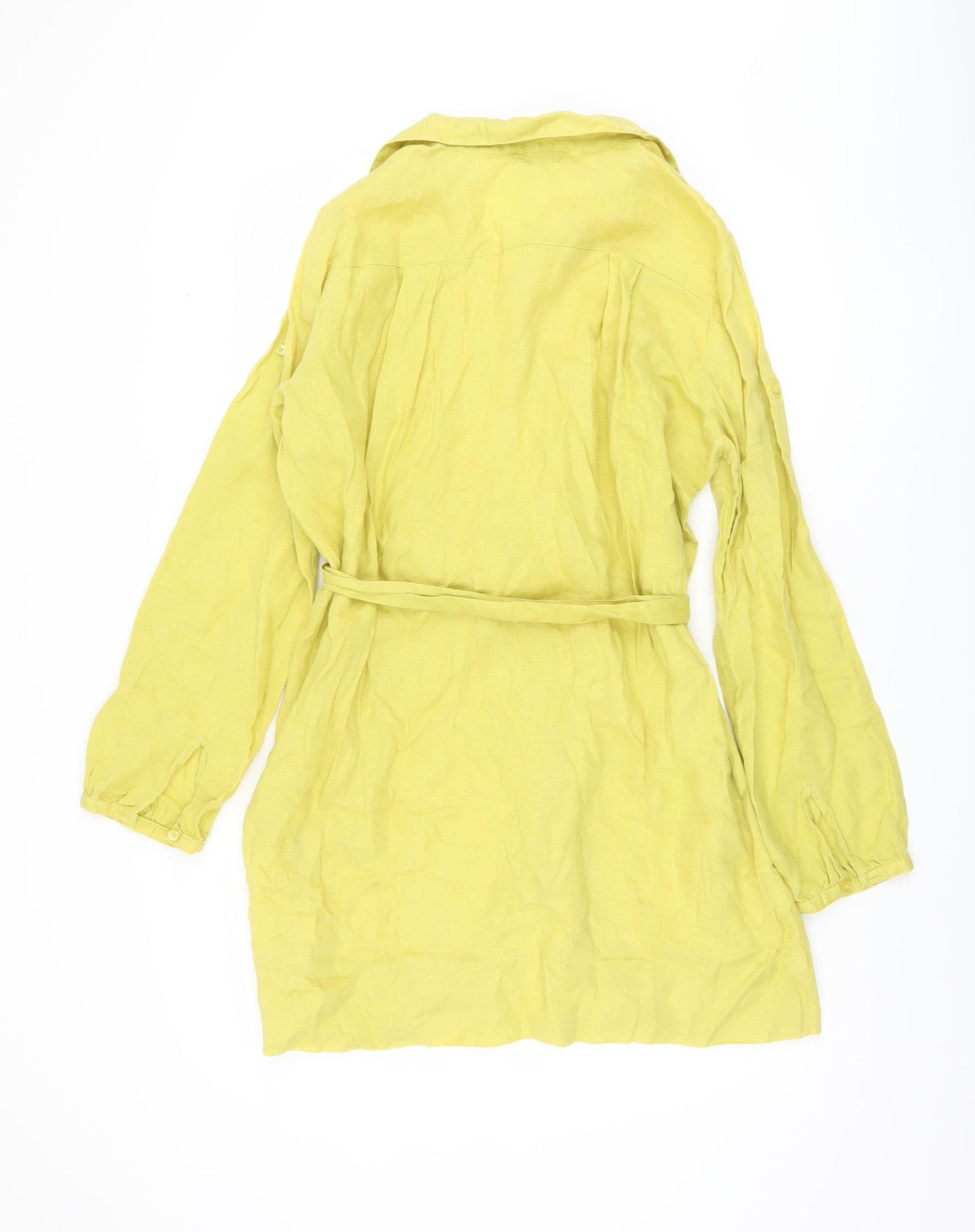 Marks and Spencer Yellow Linen Shirt Dress, Size 14