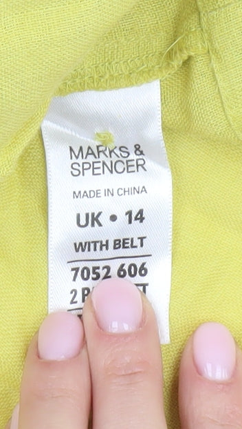 Marks and Spencer Yellow Linen Shirt Dress, Size 14