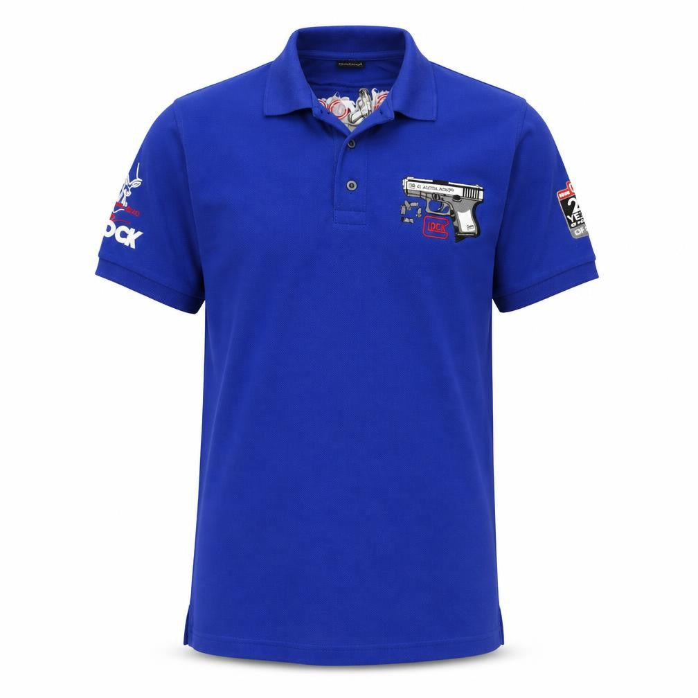 Front view of Medallion Men's Blue Graphic Polo Shirt, L