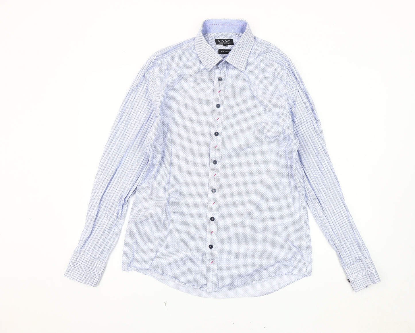 Stvdio by Jeff Banks Men's Blue Geometric Shirt 15.5