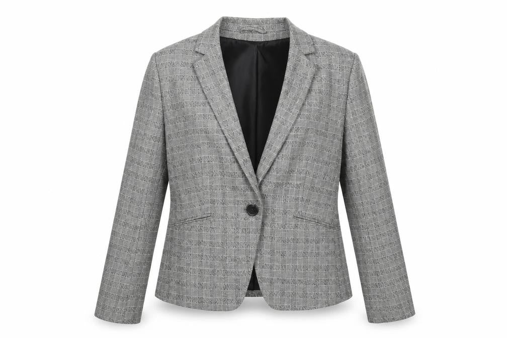 Front view of H&M Grey Women's Checked Blazer, size 14