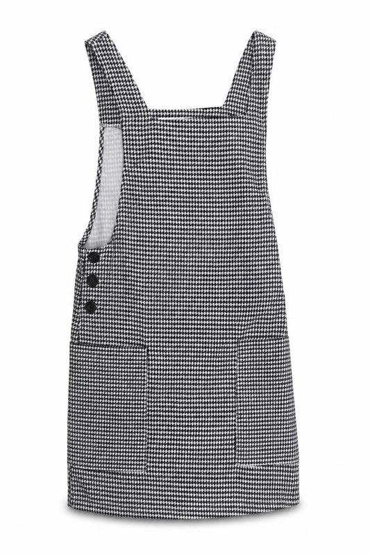 Front view of Mango Women's Blue Houndstooth Pinafore Dress, size 6