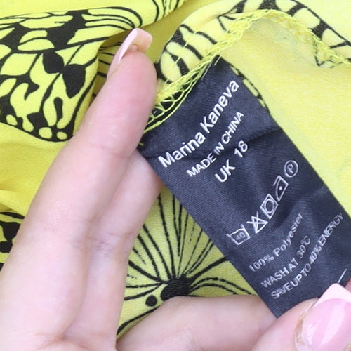 Marina Kaneva Yellow Animal Print Flutter Top