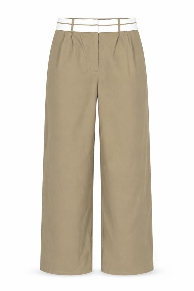 Front view of PRETTYLITTLETHING Beige Wide-Leg Trousers, size 8