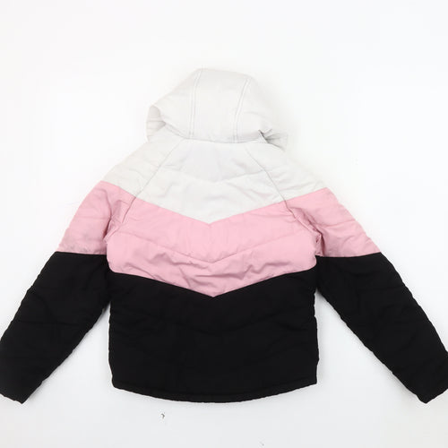 USA Pro Girls' Puffer Jacket, Black/Pink/White, 7-8 Years