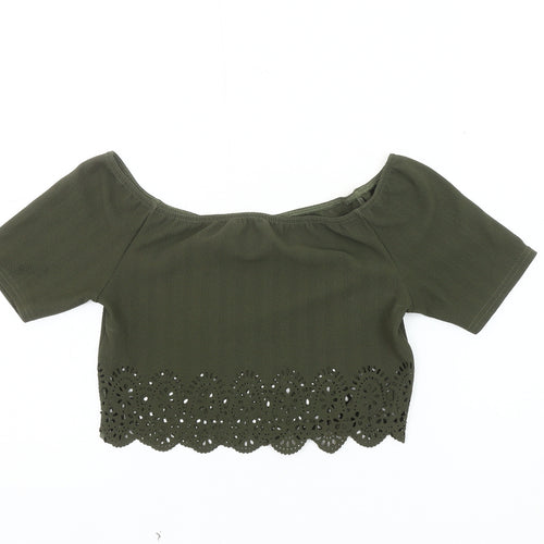 Boohoo Women’s Green Cropped Off Shoulder Top Size 12