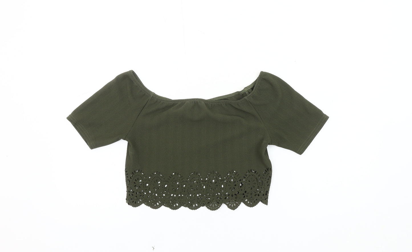 Boohoo Women’s Green Cropped Off Shoulder Top Size 12