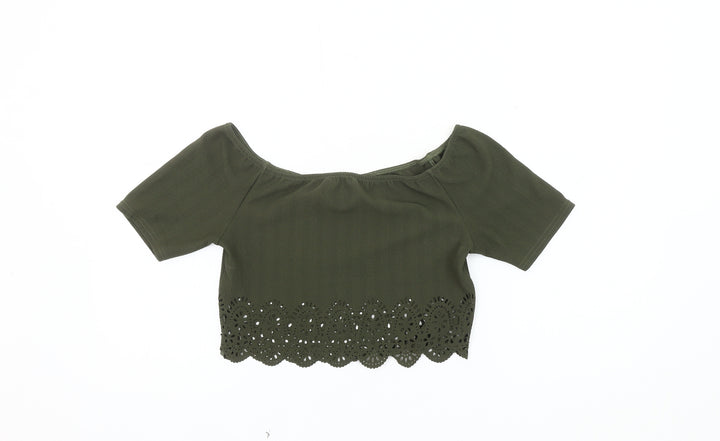 Boohoo Women’s Green Cropped Off Shoulder Top Size 12