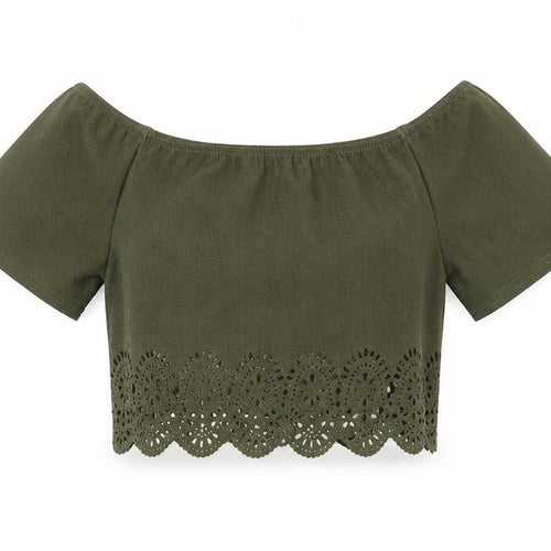 Boohoo Women’s Green Cropped Off Shoulder Top Size 12