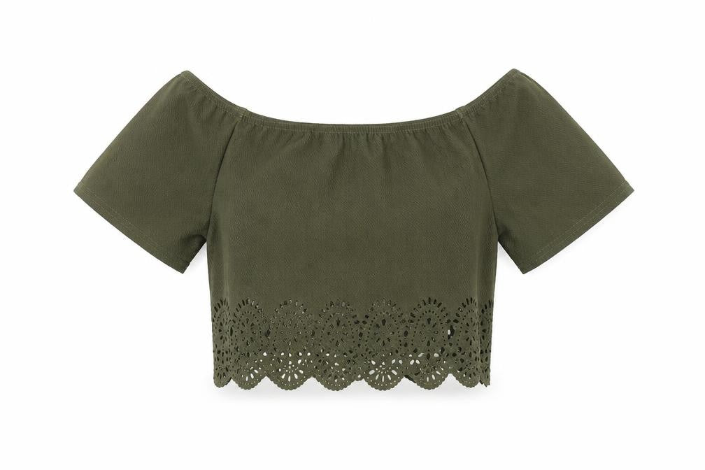 Boohoo Women’s Green Cropped Off Shoulder Top Size 12