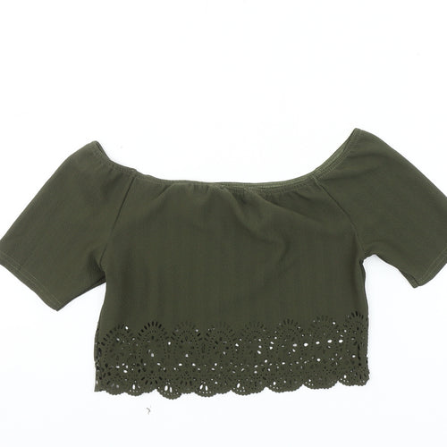 Boohoo Women’s Green Cropped Off Shoulder Top Size 12