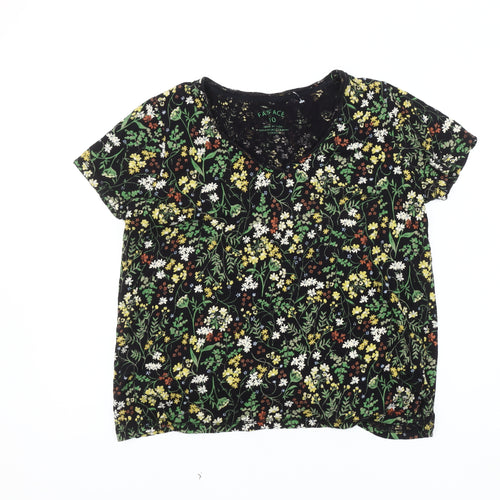FatFace Women's Black Floral T-Shirt, Size 10, Cotton