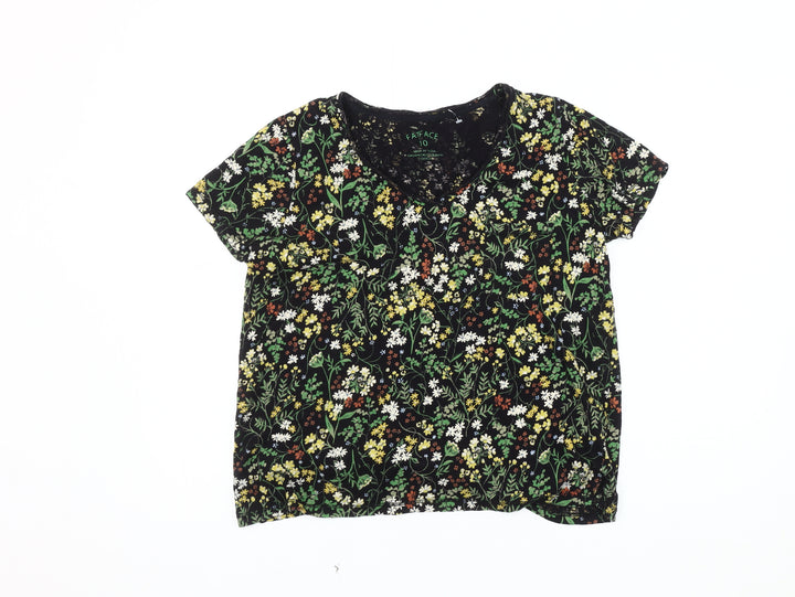 FatFace Women's Black Floral T-Shirt, Size 10, Cotton