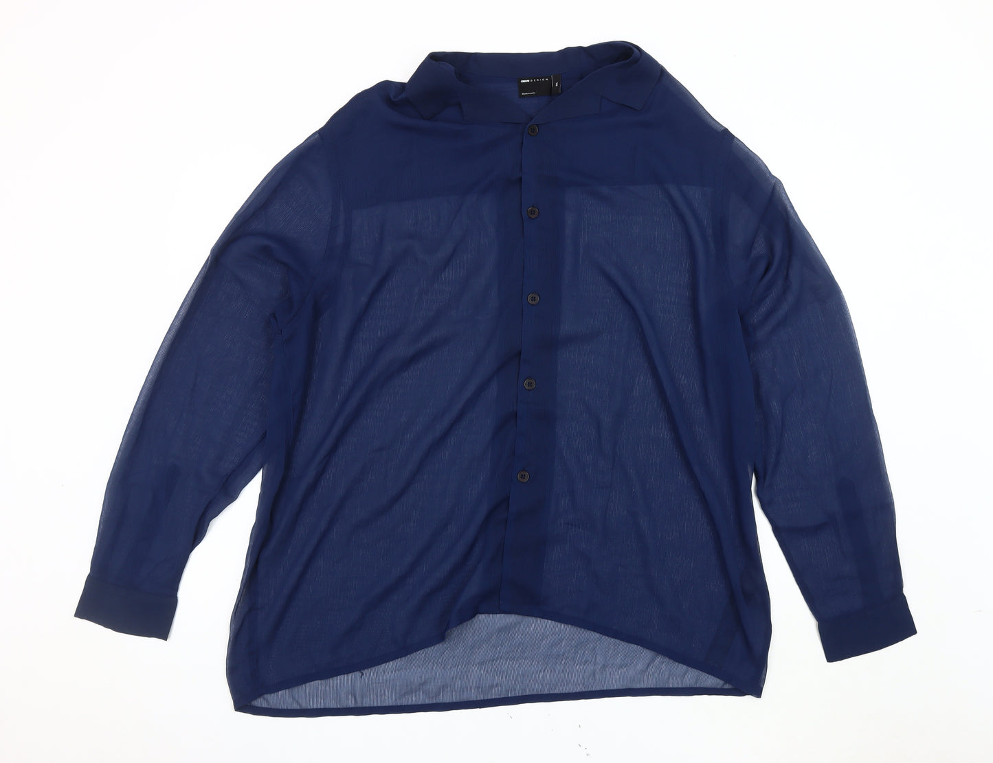 ASOS DESIGN Men's Blue 2XL Sheer Button-Up Shirt