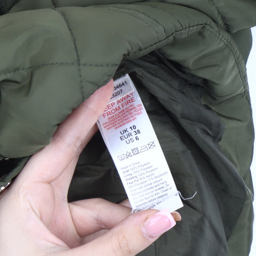 Oasis Women's Green Puffer Jacket, Size 10, Fur Trim