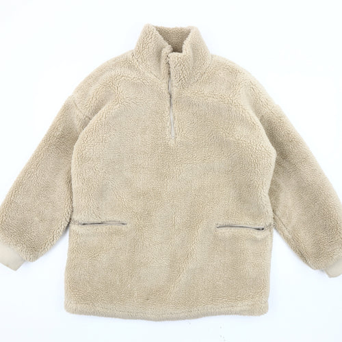 Pieces Beige Fleece 1/4 Zip Sweatshirt, S, Lightweight
