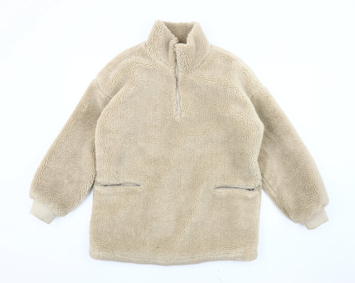 Pieces Beige Fleece 1/4 Zip Sweatshirt, S, Lightweight