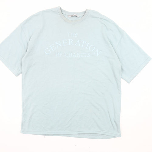 Bershka Blue Men's Large Crew Neck T-Shirt