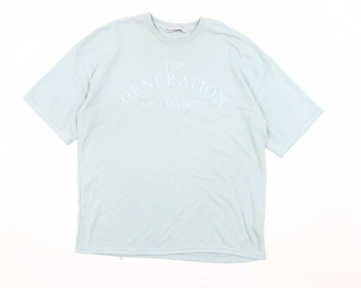Bershka Blue Men's Large Crew Neck T-Shirt