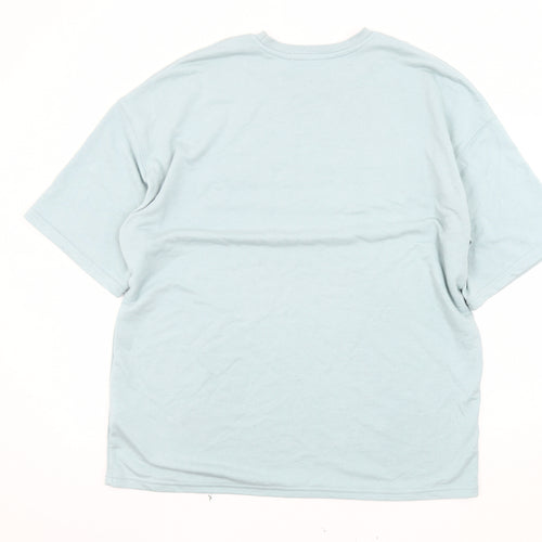 Bershka Blue Men's Large Crew Neck T-Shirt