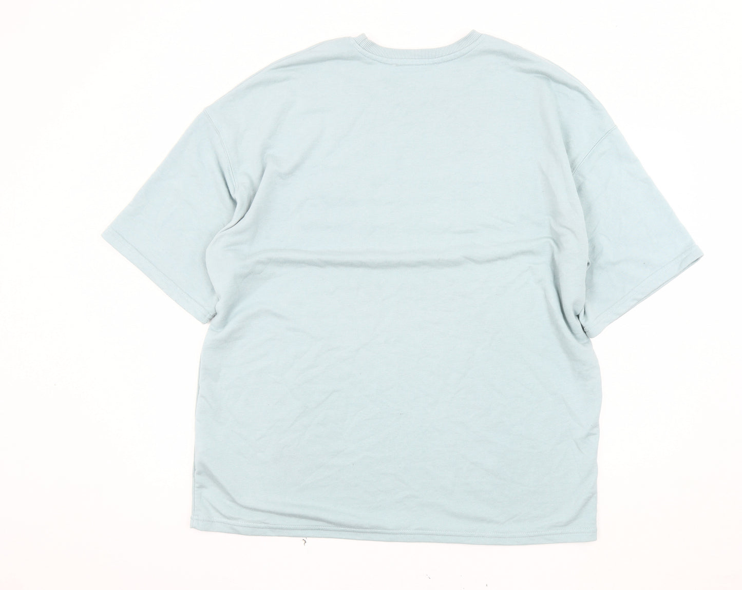 Bershka Blue Men's Large Crew Neck T-Shirt