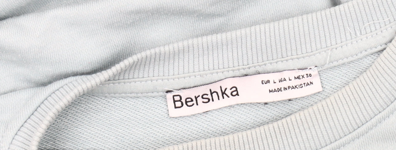 Bershka Blue Men's Large Crew Neck T-Shirt