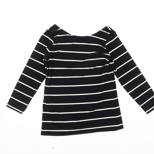 Zara Women's Black Striped Boat Neck T-Shirt, Size 12