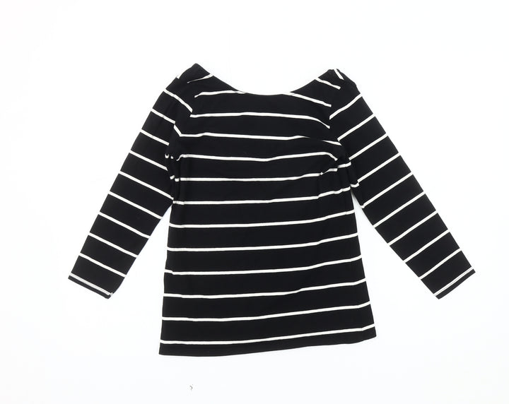 Zara Women's Black Striped Boat Neck T-Shirt, Size 12