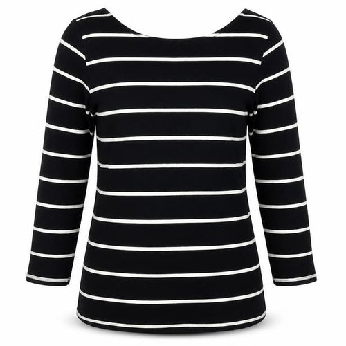 Zara Women's Black Striped Boat Neck T-Shirt, Size 12