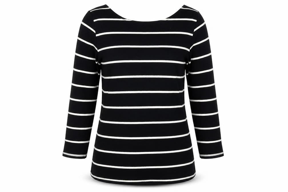 Zara Women's Black Striped Boat Neck T-Shirt, Size 12