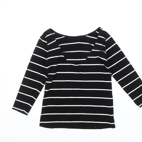 Zara Women's Black Striped Boat Neck T-Shirt, Size 12