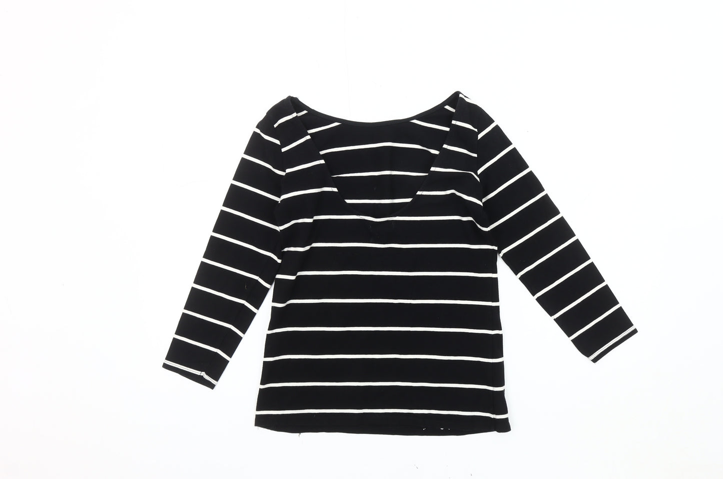 Zara Women's Black Striped Boat Neck T-Shirt, Size 12