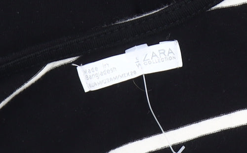 Zara Women's Black Striped Boat Neck T-Shirt, Size 12