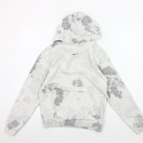 Nike Girls White Grey Tie-Dye Pullover Hoodie, Size L