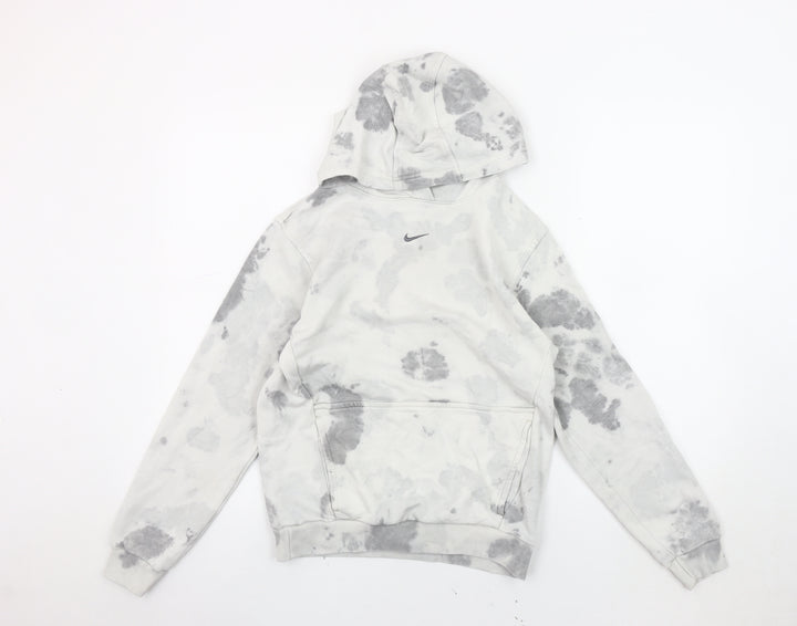 Nike Girls White Grey Tie-Dye Pullover Hoodie, Size L