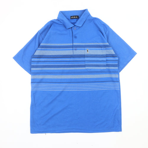 Jinhaolai Men's Blue Striped Polo Shirt L