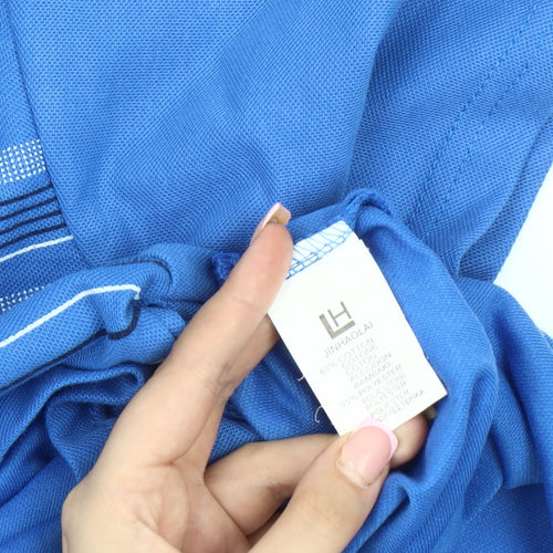 Jinhaolai Men's Blue Striped Polo Shirt L