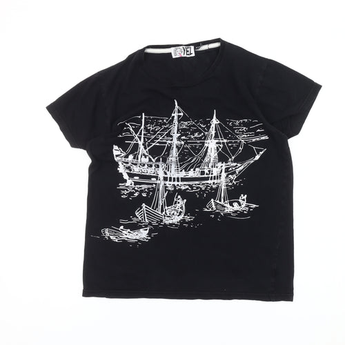 YEL Men's XS Black Graphic Print Crew Neck T-Shirt