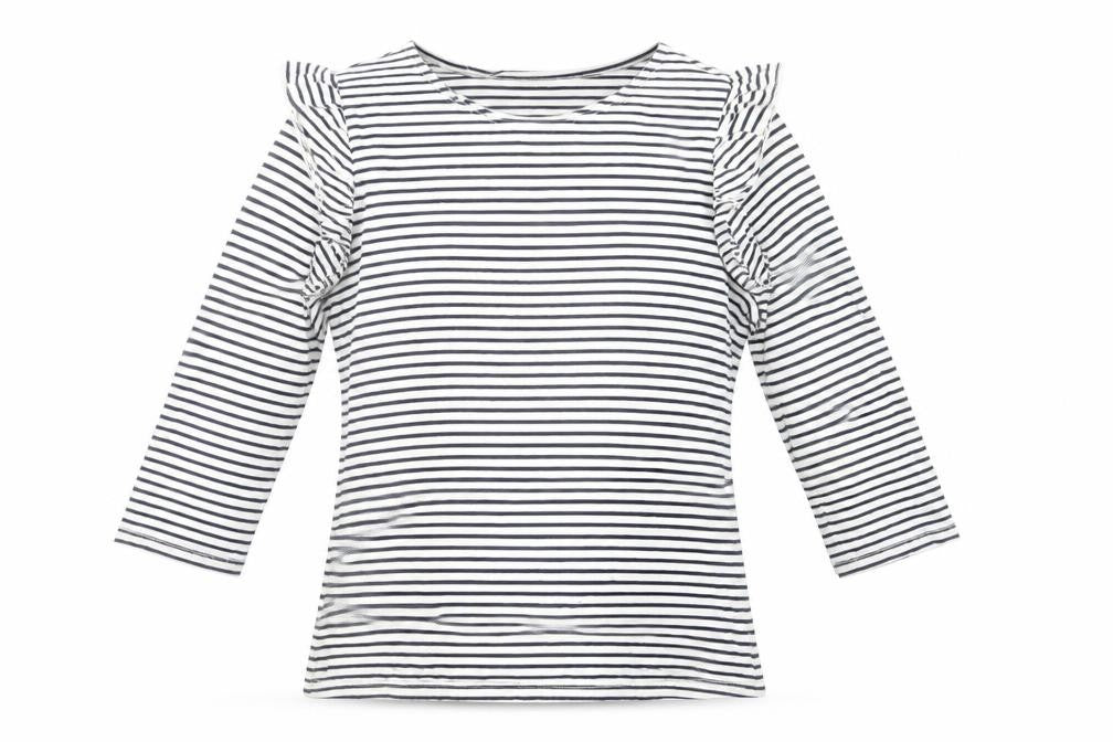 Front view of New Look Women's Black Striped T-Shirt -, size 12
