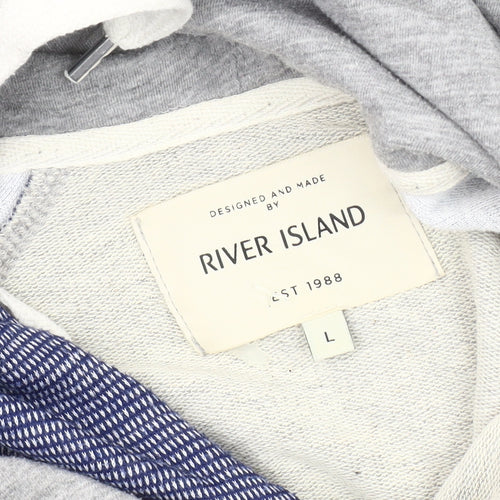 River Island Men's Grey Hoodie L Pullover Lightweight