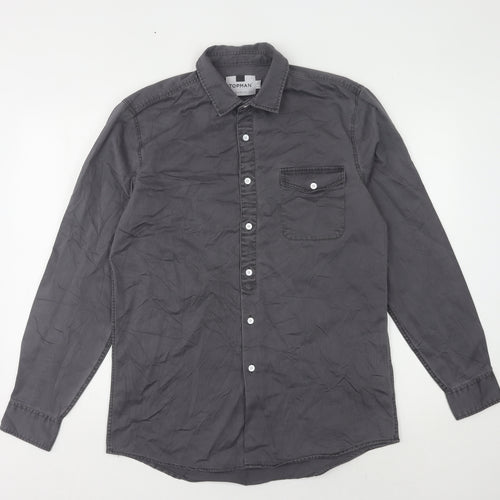 Topman Men's Grey Long Sleeve Casual Shirt - M