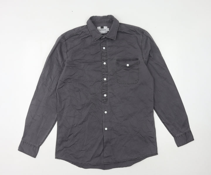 Topman Men's Grey Long Sleeve Casual Shirt - M
