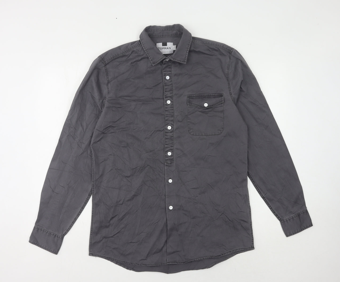 Topman Men's Grey Long Sleeve Casual Shirt - M