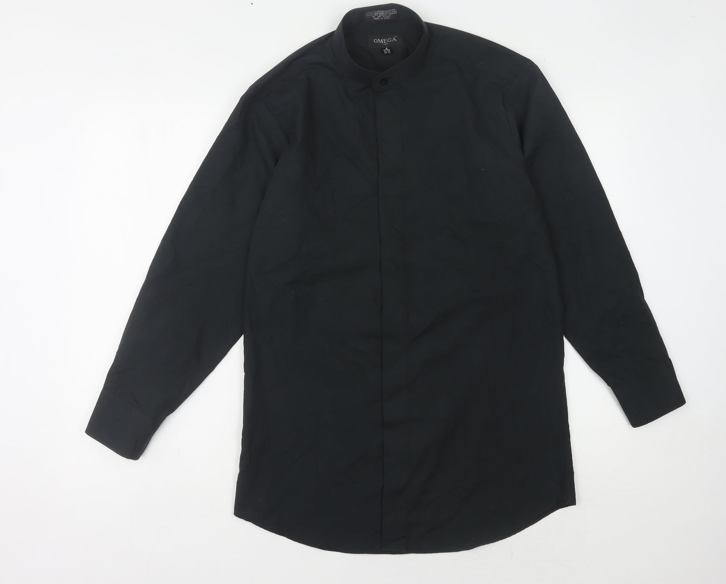 Omega Men's Black Button-Up Shirt, Long Sleeve, Size S