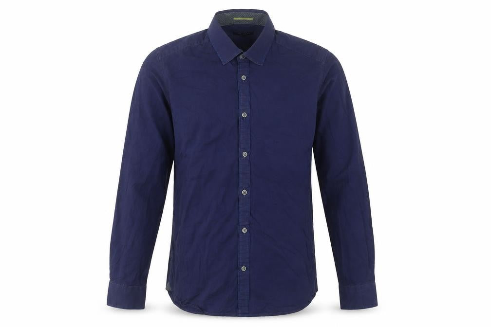 Front view of Ted Baker Men's Blue Long Sleeve Button-Up Shirt - M