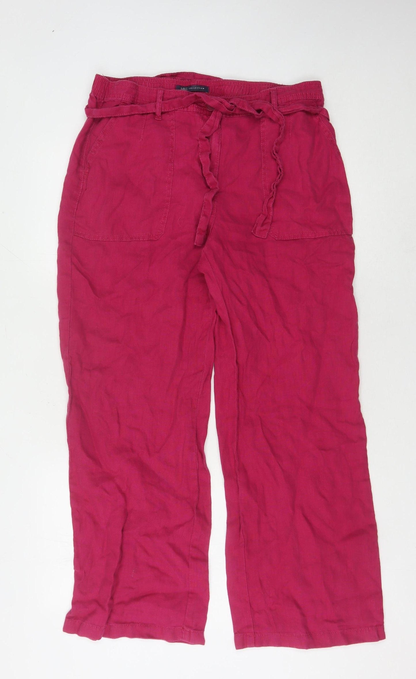 Marks and Spencer Women's Red Linen Trousers, Size 14