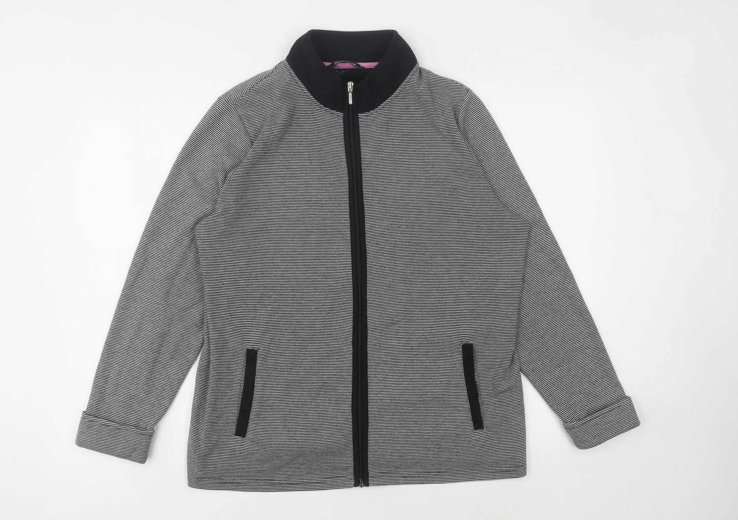 Bonmarché Women's Black Striped Full Zip Sweatshirt M