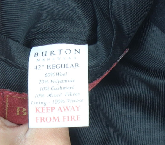 Burton Mens Black Overcoat 42R Wool Cashmere Formal