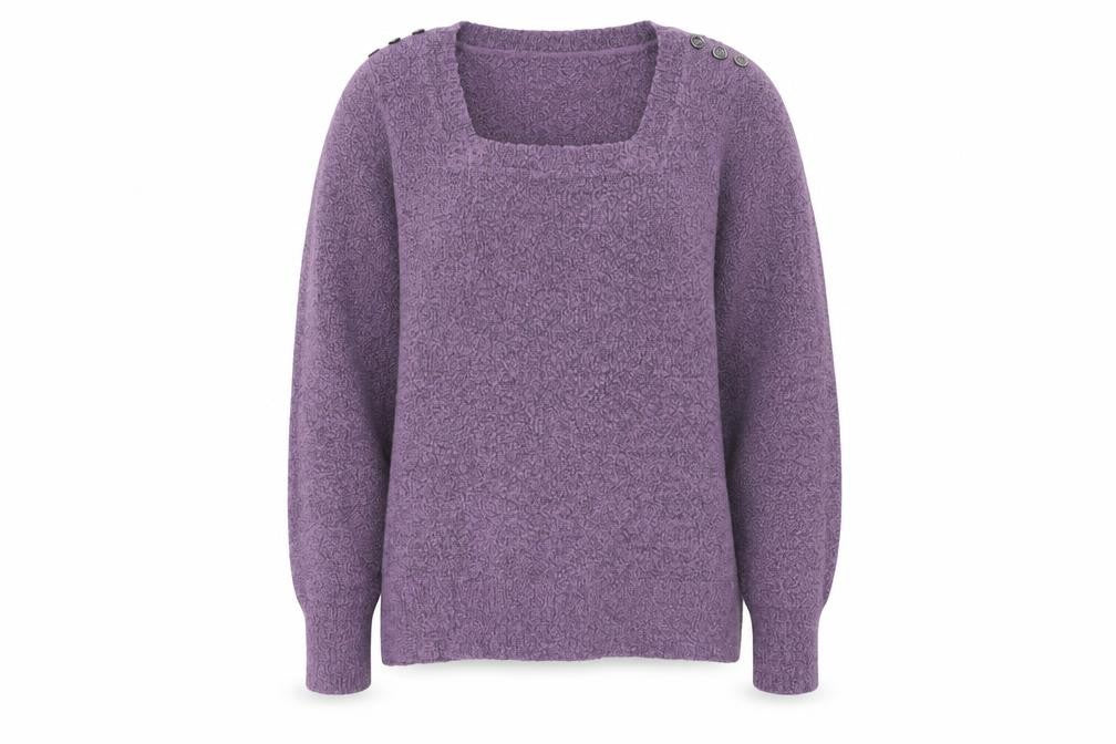 Front view of Bonmarché Women's Purple Square Neck Jumper